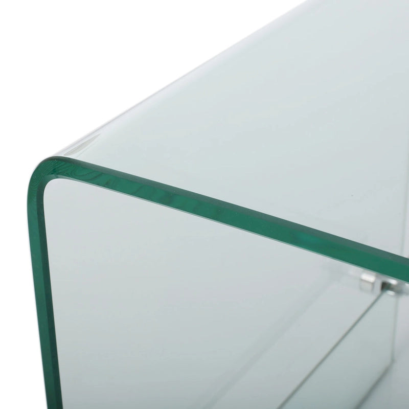 Mobile TV trasparente da 39.37 con design aperto sul retro e ripiano in vetro, per TV fino a 39