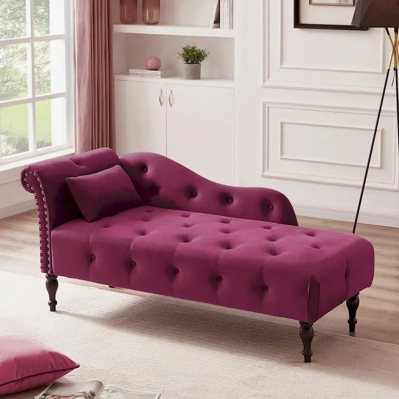 Chaise longue imbottita in velluto da 60.6 con bottoni capitonné e borchie