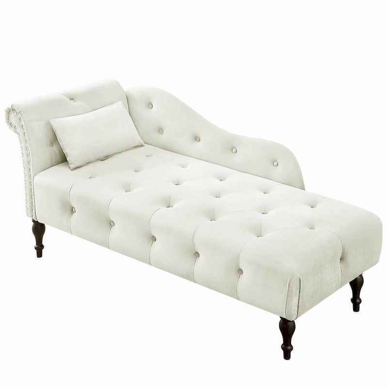 Chaise longue imbottita in velluto da 60.6 con bottoni capitonné e borchie