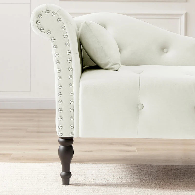 Chaise longue imbottita in velluto da 60.6 con bottoni capitonné e borchie