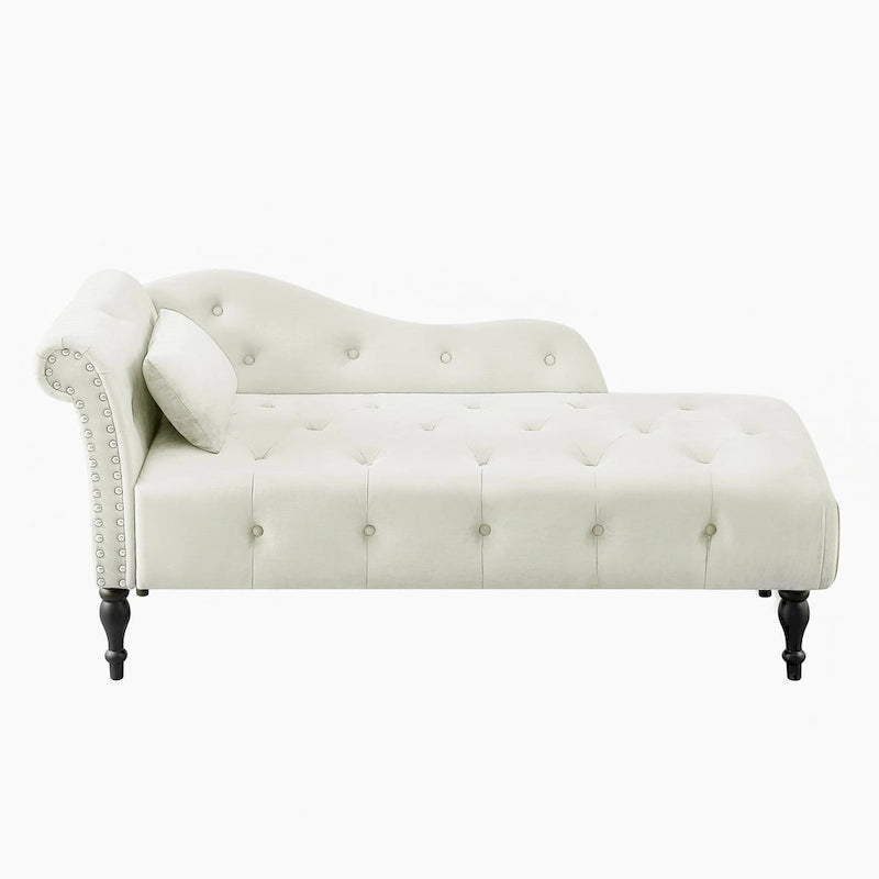 Chaise longue imbottita in velluto da 60.6 con bottoni capitonné e borchie