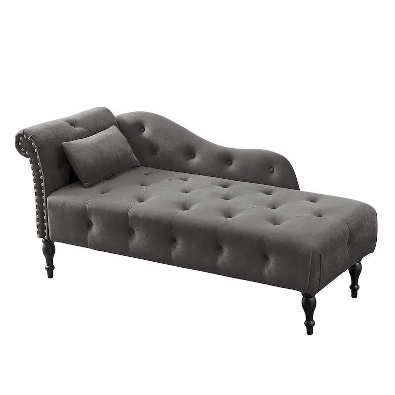 60.6 Velvet Upholstered Button Tufted Chaise Lounge Chair with Nailheads