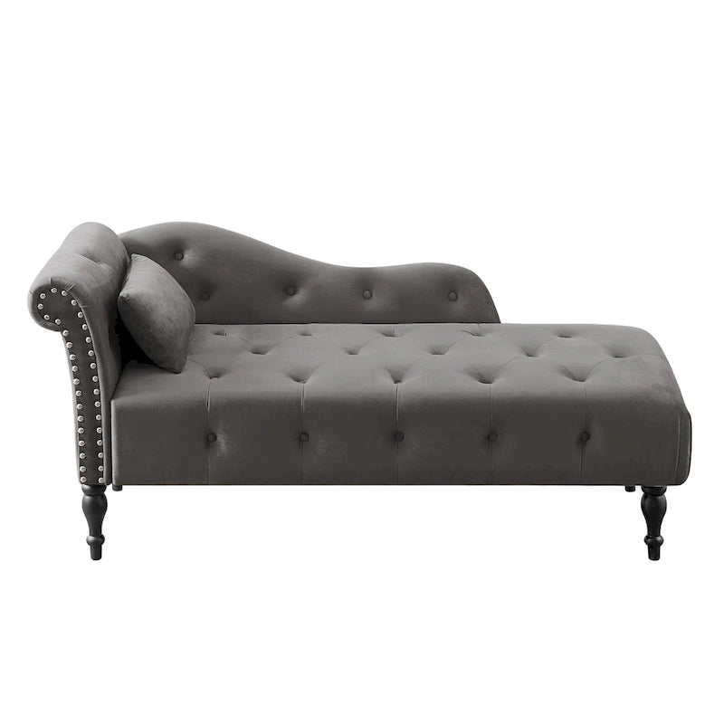 60.6 Velvet Upholstered Button Tufted Chaise Lounge Chair with Nailheads