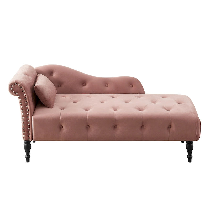 60.6 Velvet Upholstered Button Tufted Chaise Lounge Chair with Nailheads