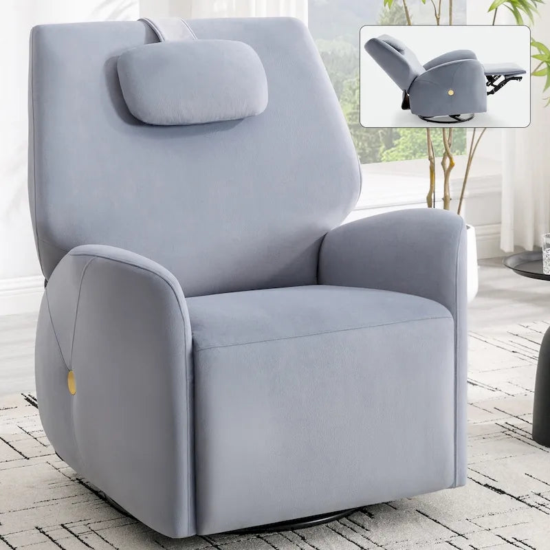 Swivel and Rocker Power Recliner Chair with Lumbar and Neck Support Pillow, Max Swivel Degree 270, USB and Type-C Ports