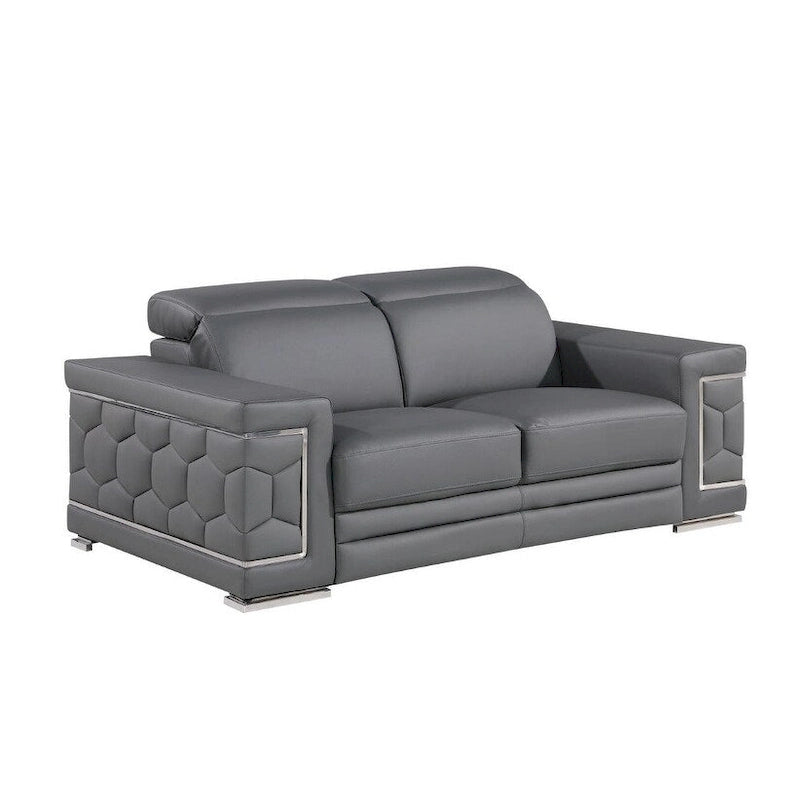71 Gray And Silver Genuine Leather Loveseat