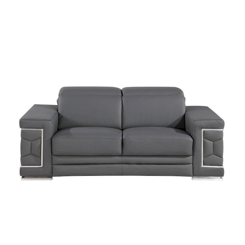 71 Gray And Silver Genuine Leather Loveseat