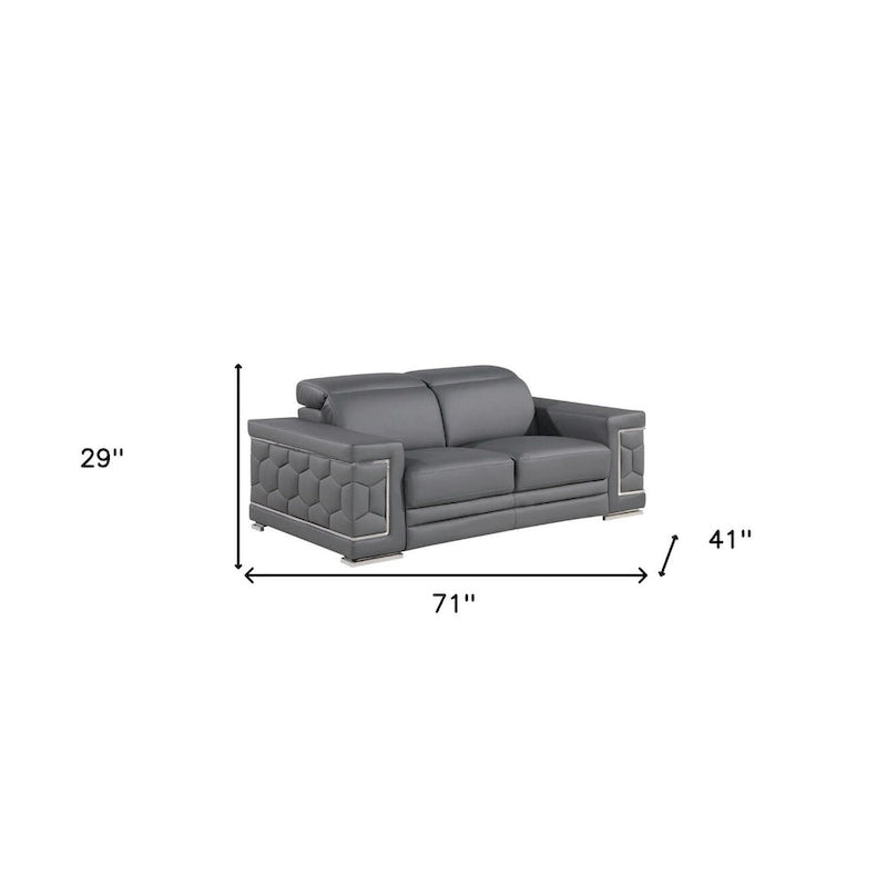 71 Gray And Silver Genuine Leather Loveseat
