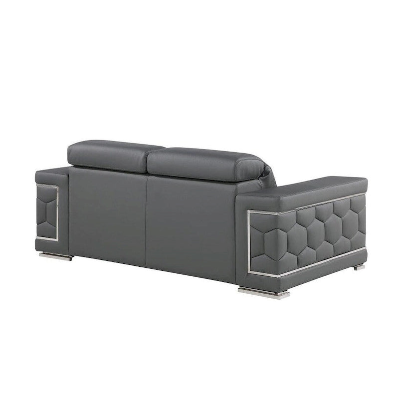 71 Gray And Silver Genuine Leather Loveseat