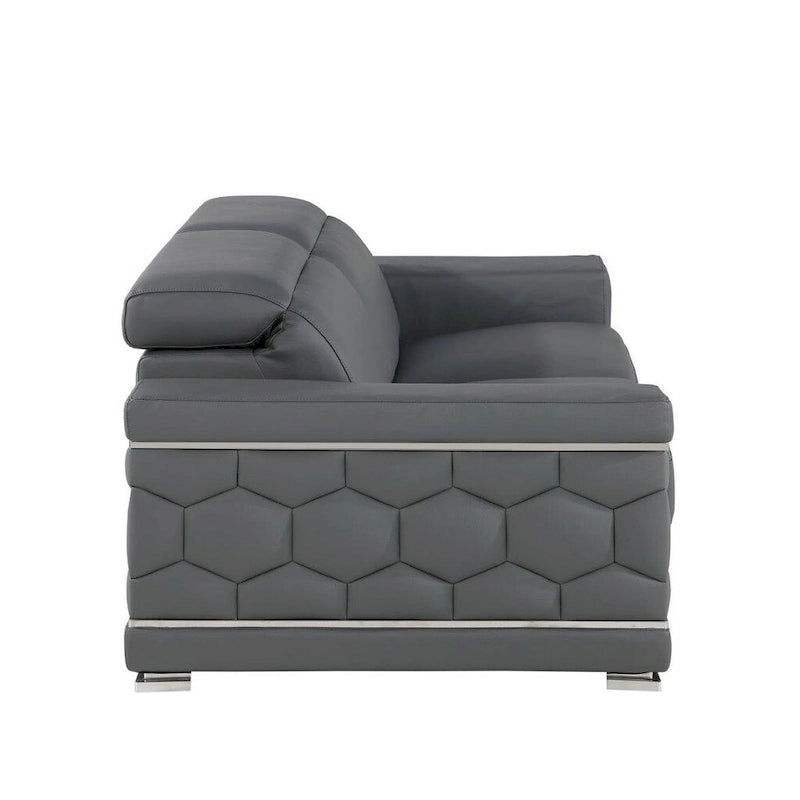 71 Gray And Silver Genuine Leather Loveseat