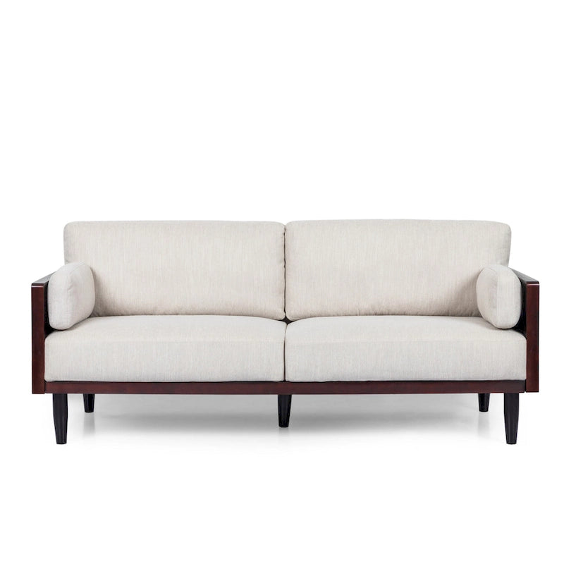 Divano da 77 pollici a 2 posti, stile retrò, gambe affusolate in legno, morbido beige