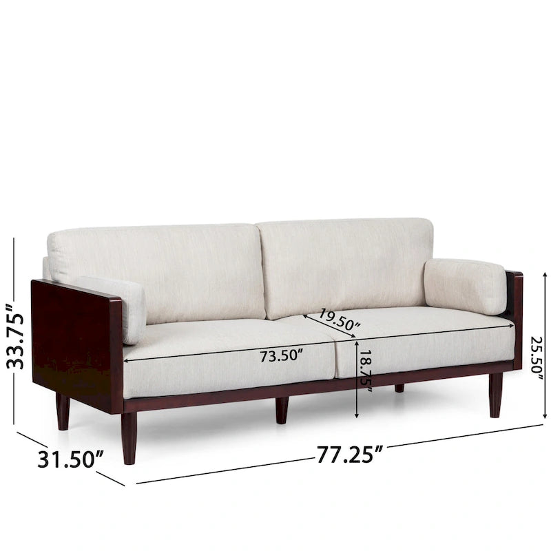 Divano da 77 pollici a 2 posti, stile retrò, gambe affusolate in legno, morbido beige