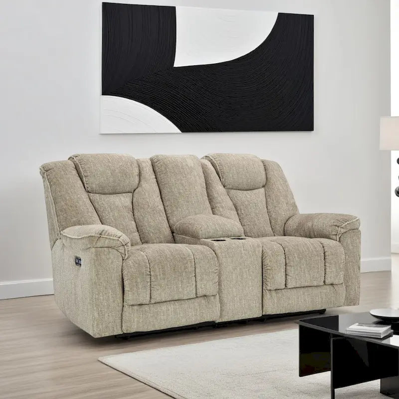 Marsh Power Reclining Loveseat, Adjustable Headrest LED, Beige 76 Inch