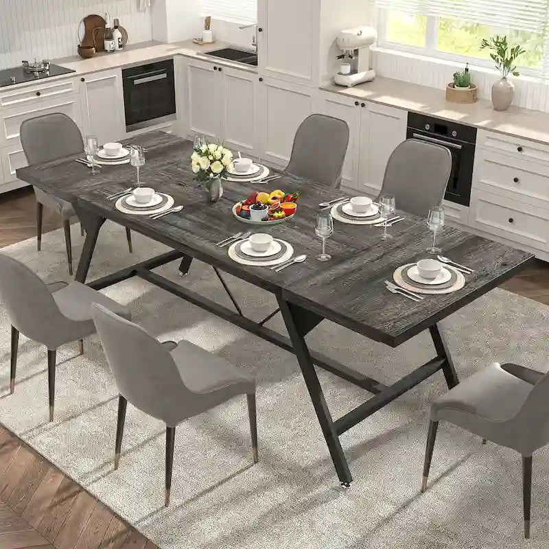 Tavolo da pranzo stile farmhouse per 8 persone, tavolo rettangolare da cucina in legno da 70.8 pollici