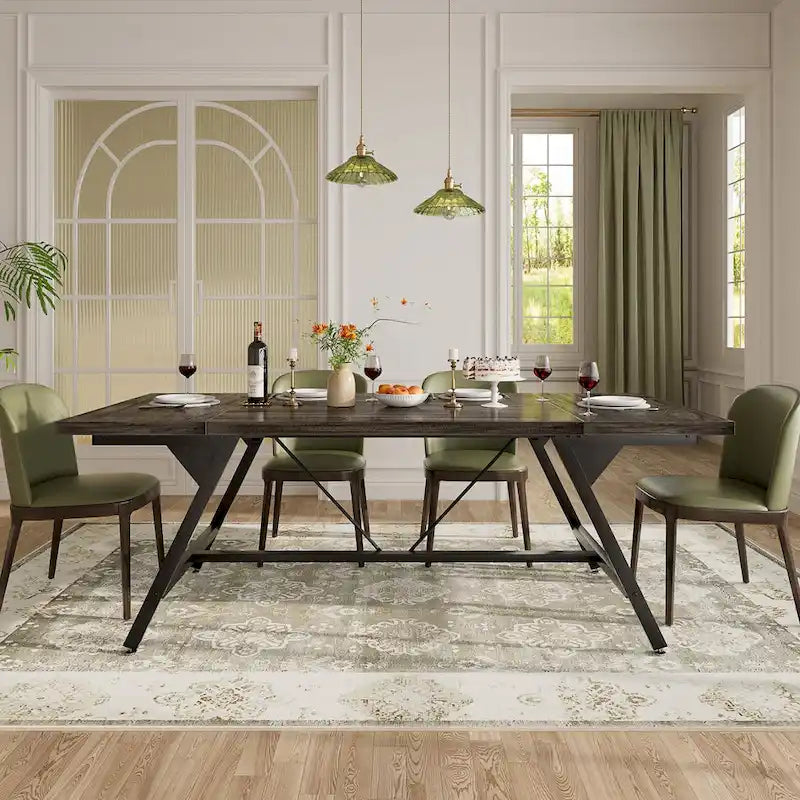 Tavolo da pranzo stile farmhouse per 8 persone, tavolo rettangolare da cucina in legno da 70.8 pollici