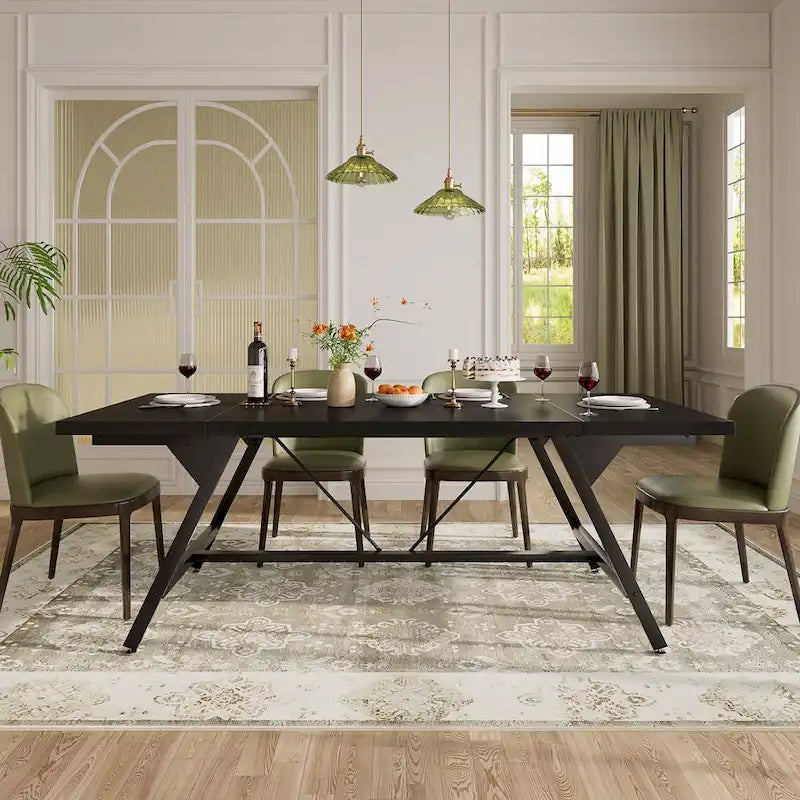 Tavolo da pranzo stile farmhouse per 8 persone, tavolo rettangolare da cucina in legno da 70.8 pollici