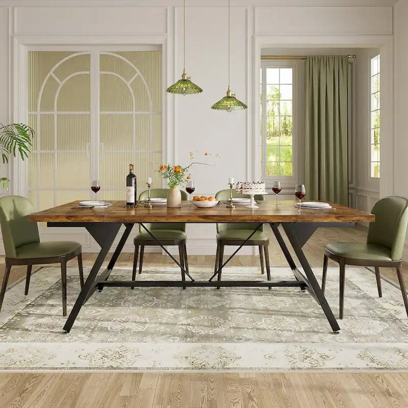 Tavolo da pranzo stile farmhouse per 8 persone, tavolo rettangolare da cucina in legno da 70.8 pollici