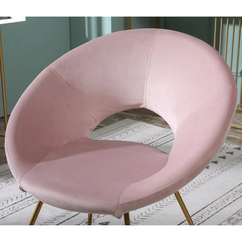 Pink Modern 28 Polyester Upholstered Accent Chair with Gold Tone Finished Base and Metal Sled Legs