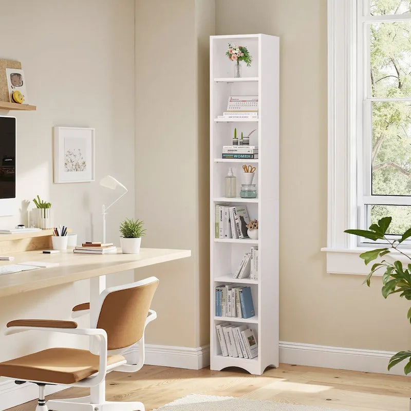 Mobiletto stretto per biancheria da bagno alto 70.9 pollici, mobile contenitore indipendente in legno massello a 8 ripiani