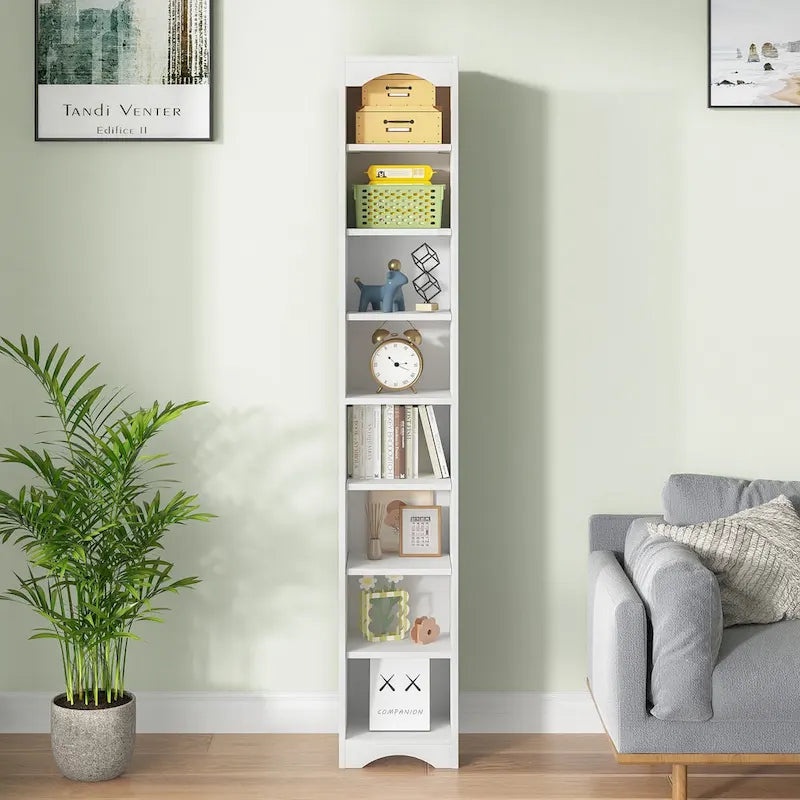 Mobiletto stretto per biancheria da bagno alto 70.9 pollici, mobile contenitore indipendente in legno massello a 8 ripiani
