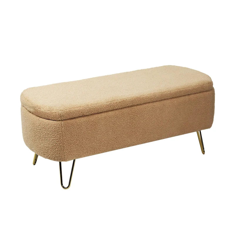 Ławka do przedpokoju ze sztucznego futra z wyściełanym siedziskiem i schowkiem