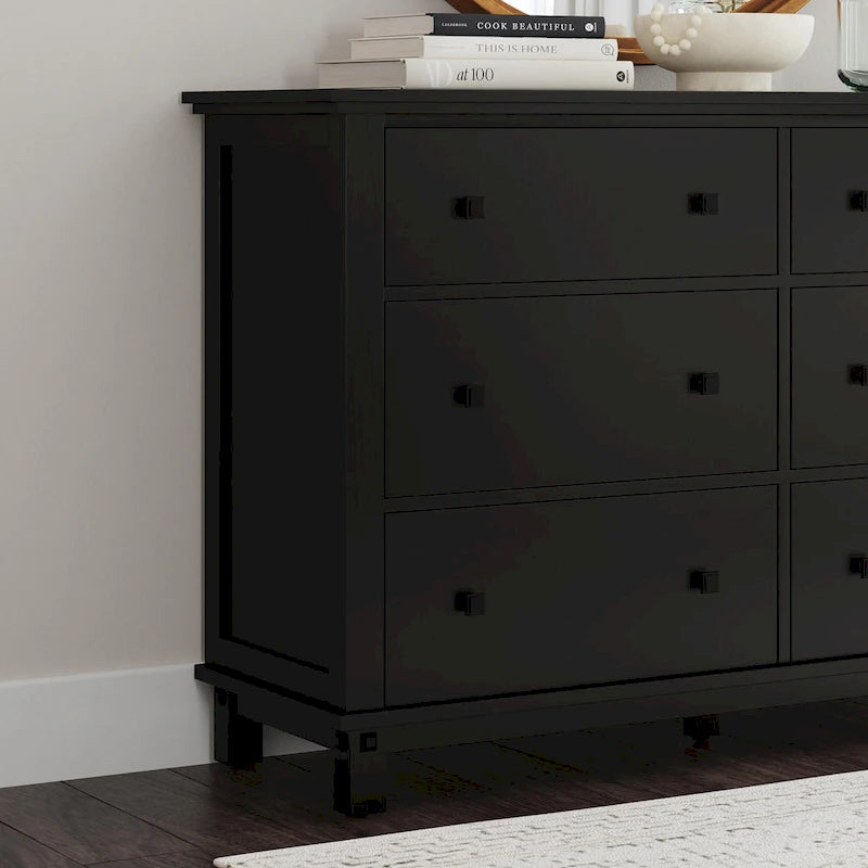 Black Wood Dresser, Sturdy Black Finish Chest, Elegant Bedroom Furniture for Daily Storage