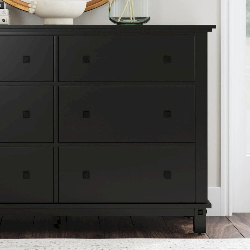 Black Wood Dresser, Sturdy Black Finish Chest, Elegant Bedroom Furniture for Daily Storage
