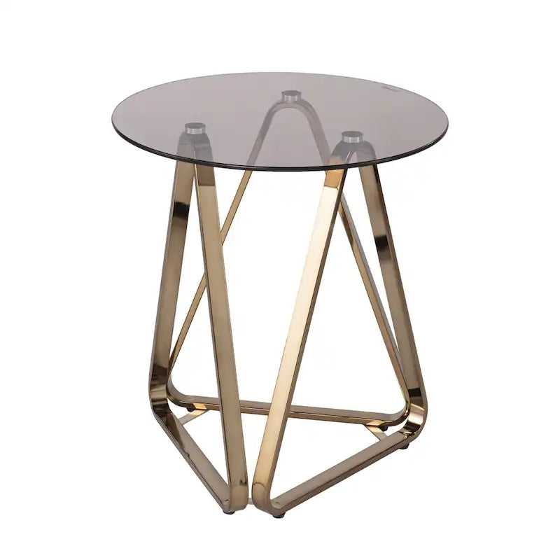 Tavolino rotondo color champagne in vetro e ferro - 22x22x24.25