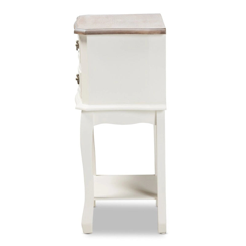 Baxton Studio Amalie Antique French Country Cottage Two-Tone White and Oak Finished 2-Drawer Wood End Table