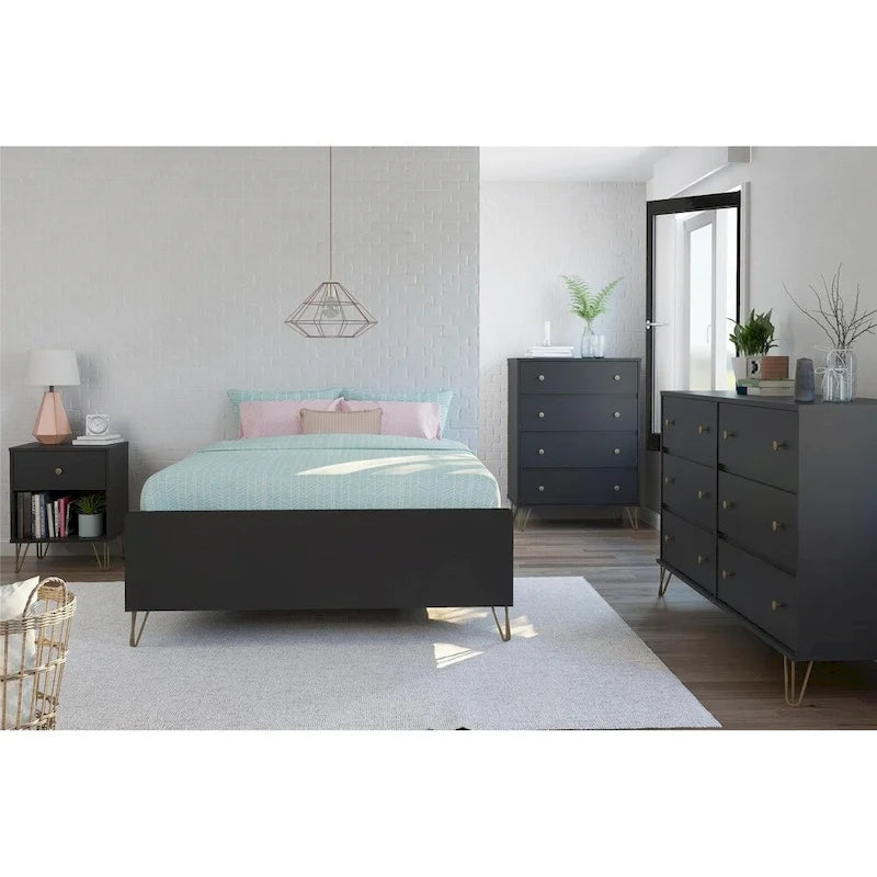 Black Nightstand, Modern Bedside Cabinet with Spacious Drawer, Premium Durable Design