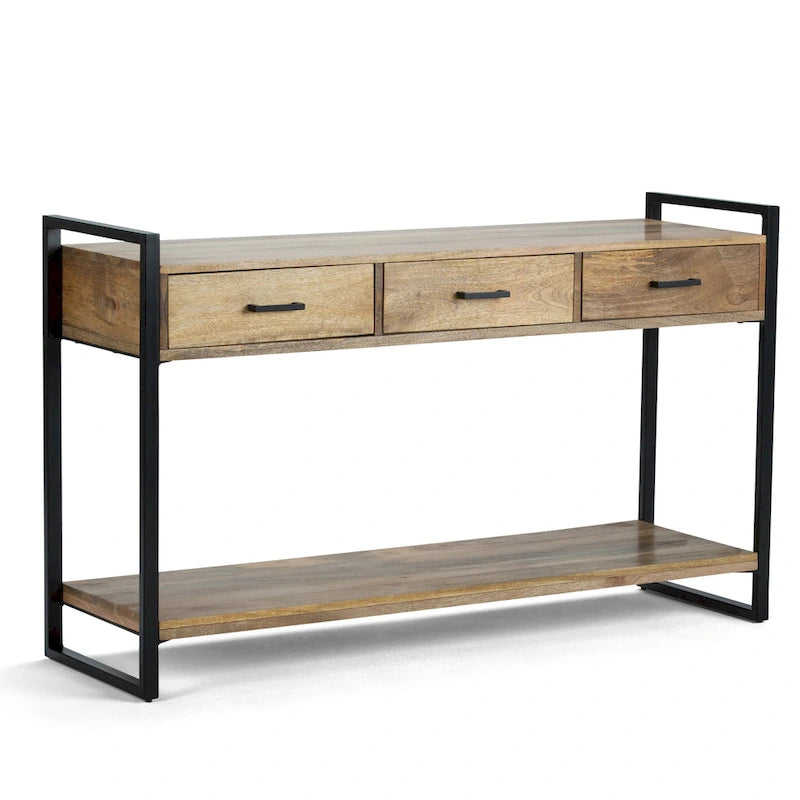 Consolle da divano moderna stile industriale in legno massello di mango e metallo, larga 54 pollici, color naturale - 55 W x 16 D x 32 H