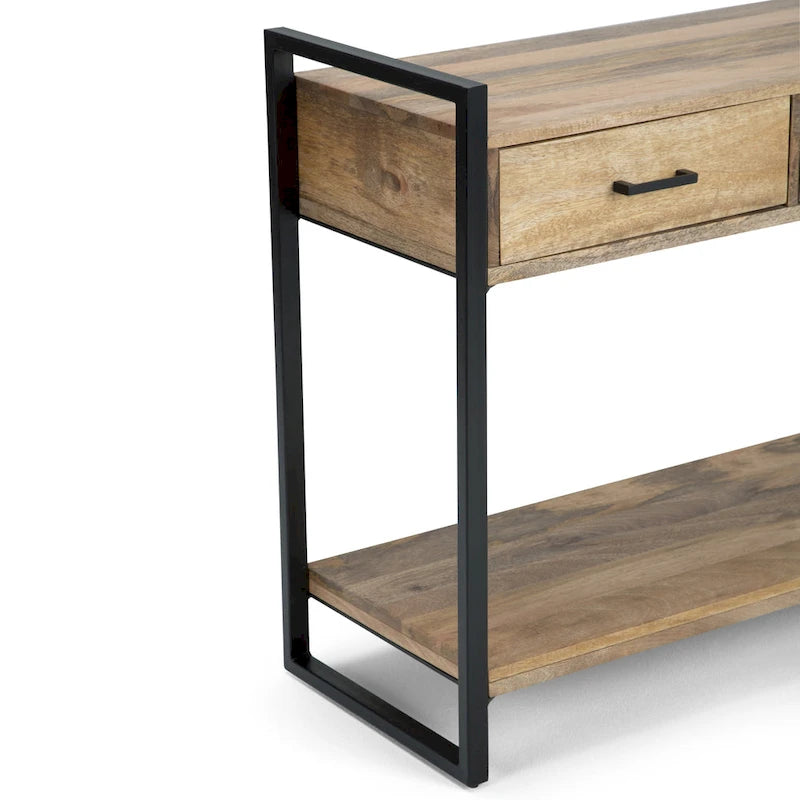 Consolle da divano moderna stile industriale in legno massello di mango e metallo, larga 54 pollici, color naturale - 55 W x 16 D x 32 H