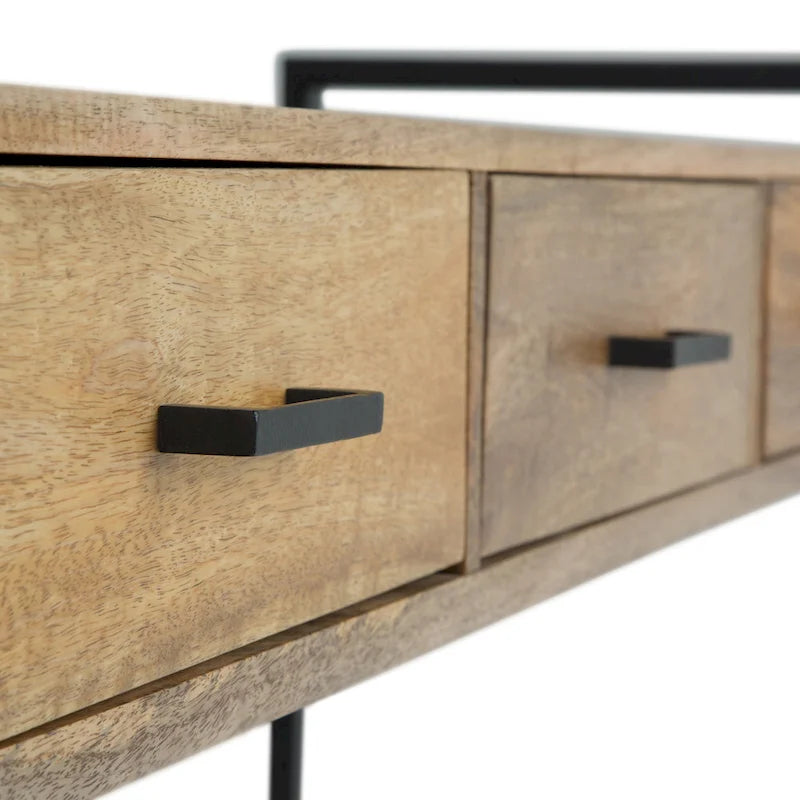 Nowoczesny industrialny stolik konsolowy z litego drewna mango i metalu, szerokość 54 cale, kolor naturalny - 55 W x 16 D x 32 H