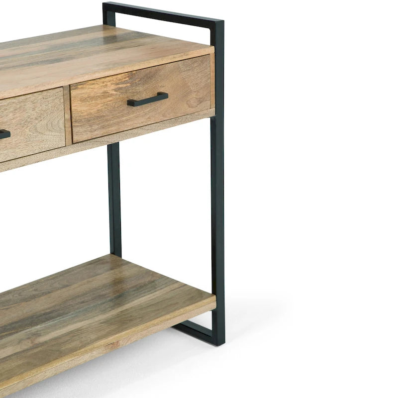 Nowoczesny industrialny stolik konsolowy z litego drewna mango i metalu, szerokość 54 cale, kolor naturalny - 55 W x 16 D x 32 H