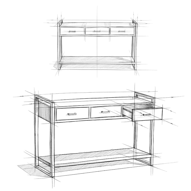 Nowoczesny industrialny stolik konsolowy z litego drewna mango i metalu, szerokość 54 cale, kolor naturalny - 55 W x 16 D x 32 H