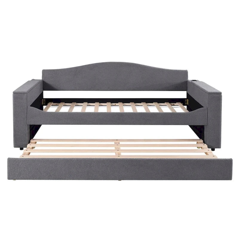 Twin Size UTeddy Fleece Daybed with Storage Armrests andTrundle