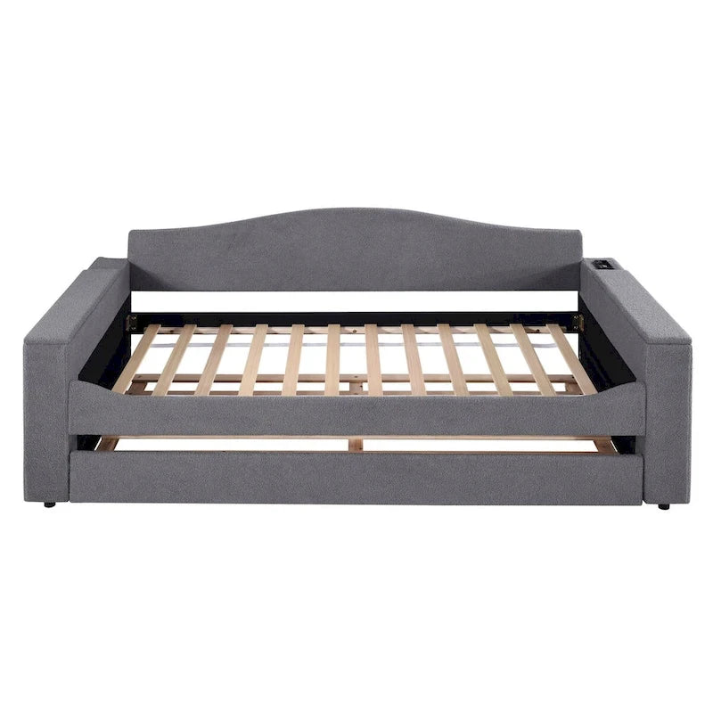 Twin Size UTeddy Fleece Daybed with Storage Armrests andTrundle