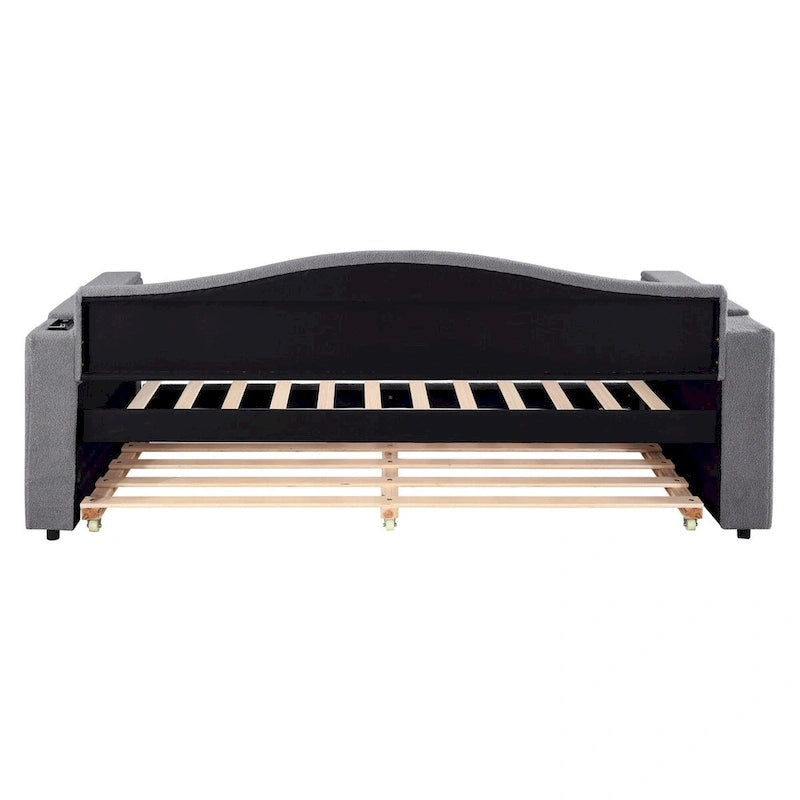 Twin Size UTeddy Fleece Daybed with Storage Armrests andTrundle