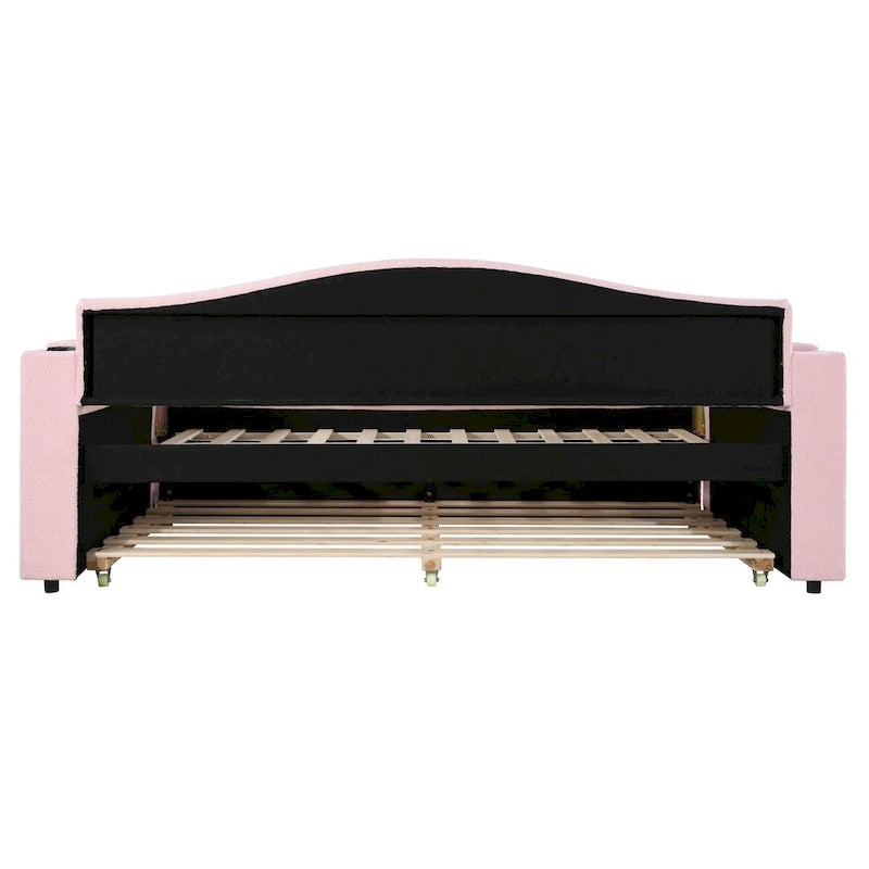 Twin Size UTeddy Fleece Daybed with Storage Armrests andTrundle