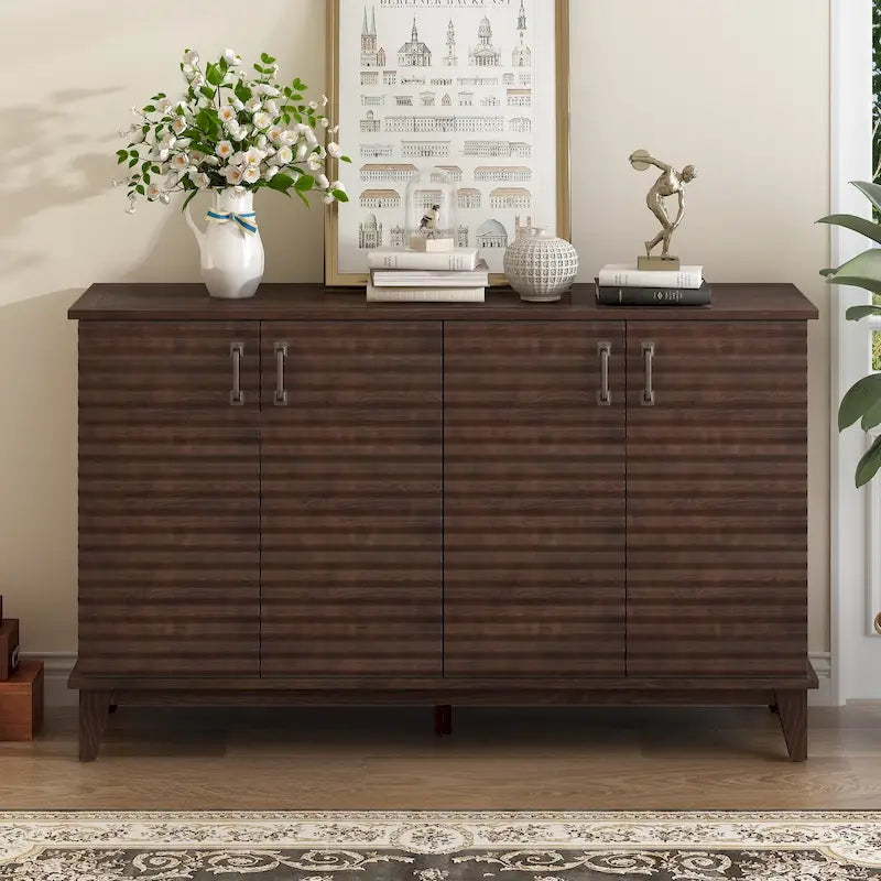 Sideboard with 4 Door, Modern Minimalist Side Cabinet, Hidden Storage Furniture for Home Kitchen