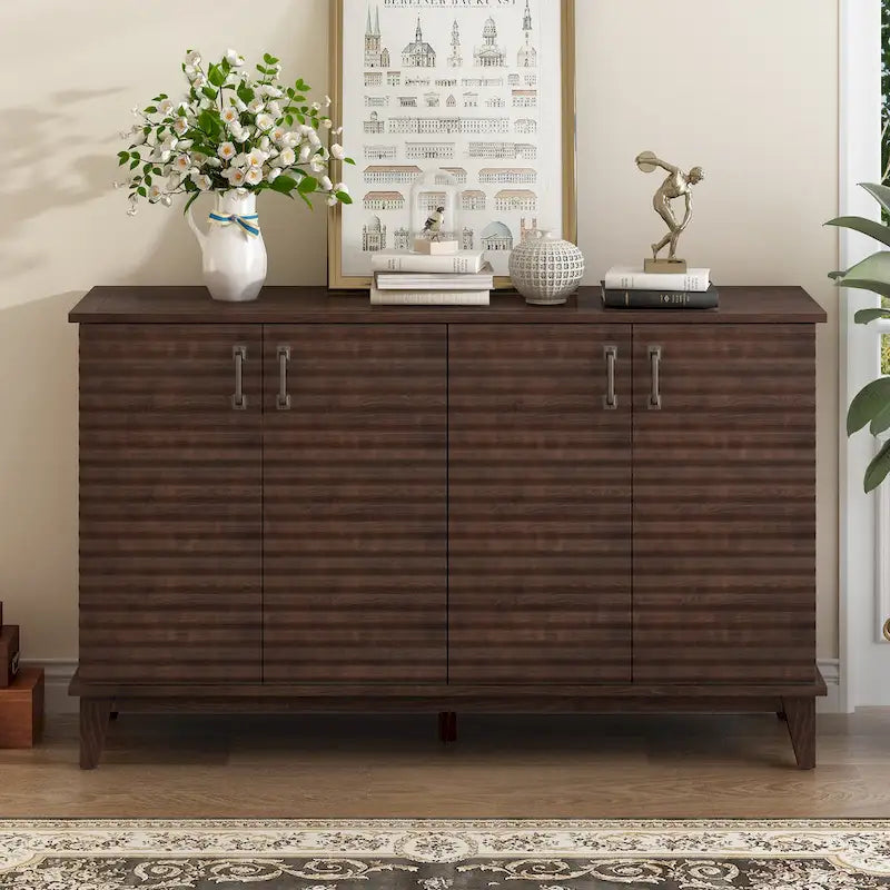 Credenza con 4 ante, mobiletto moderno e minimalista, arredo con contenitore nascosto per cucina e casa