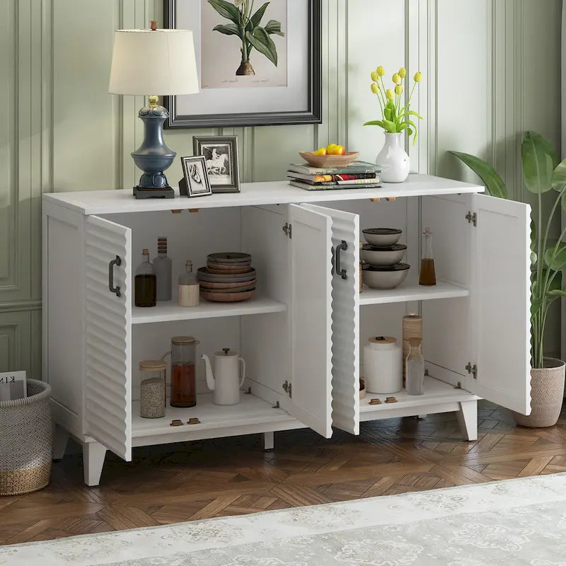 Sideboard with 4 Door, Modern Minimalist Side Cabinet, Hidden Storage Furniture for Home Kitchen