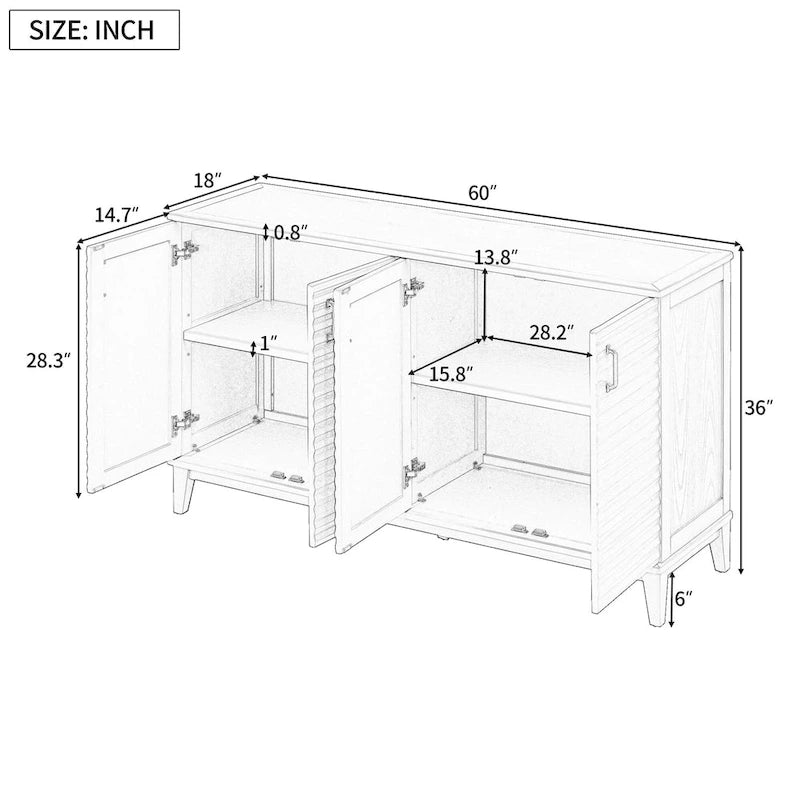 Sideboard with 4 Door, Modern Minimalist Side Cabinet, Hidden Storage Furniture for Home Kitchen