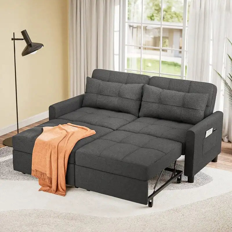 Divanetto letto trasformabile 3 in 1 con letto estraibile e schienale regolabile