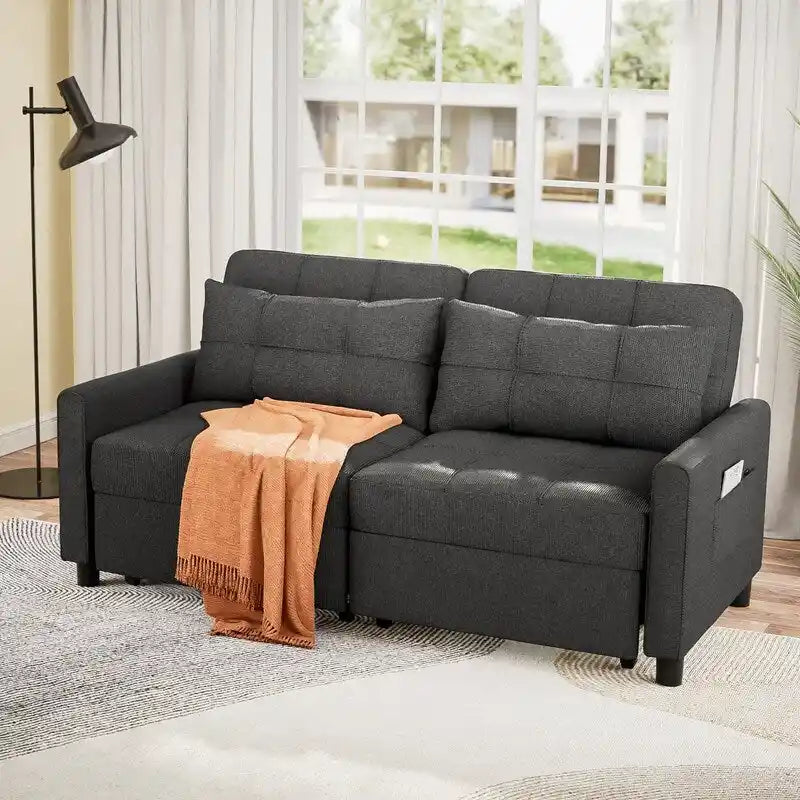 Divanetto letto trasformabile 3 in 1 con letto estraibile e schienale regolabile