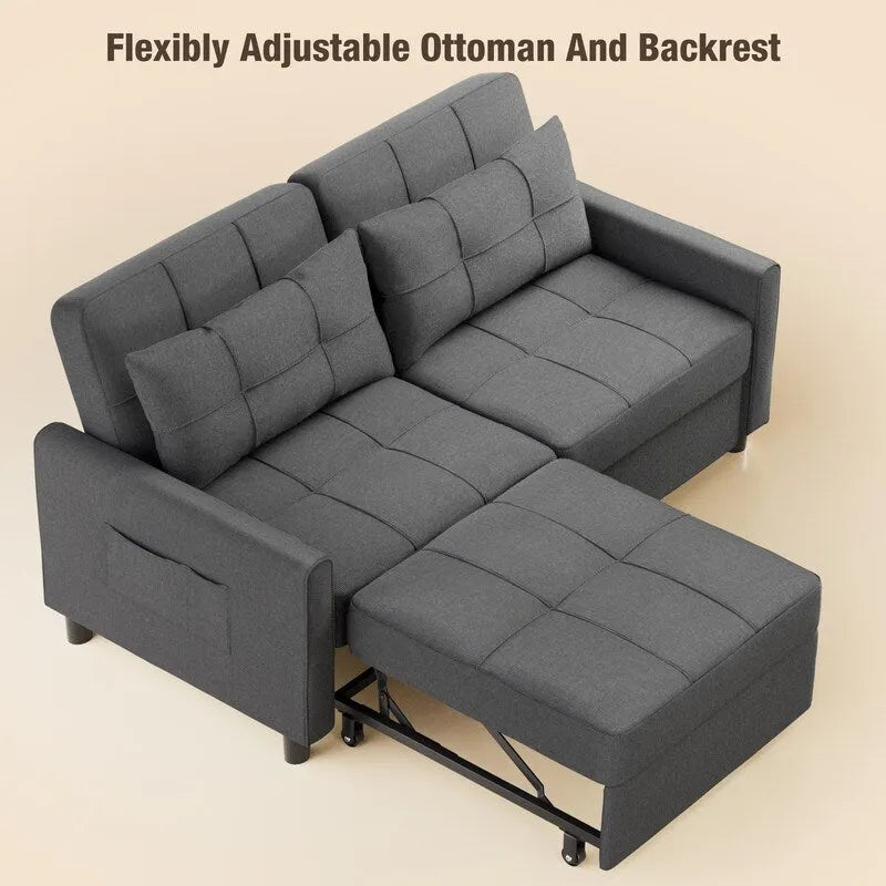Divanetto letto trasformabile 3 in 1 con letto estraibile e schienale regolabile