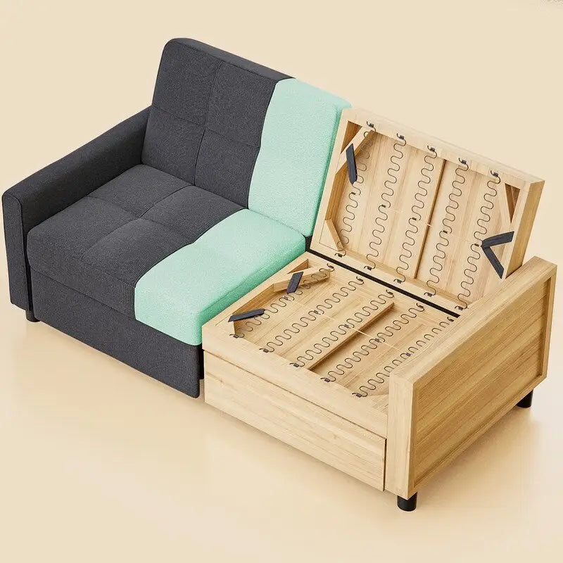 Divanetto letto trasformabile 3 in 1 con letto estraibile e schienale regolabile