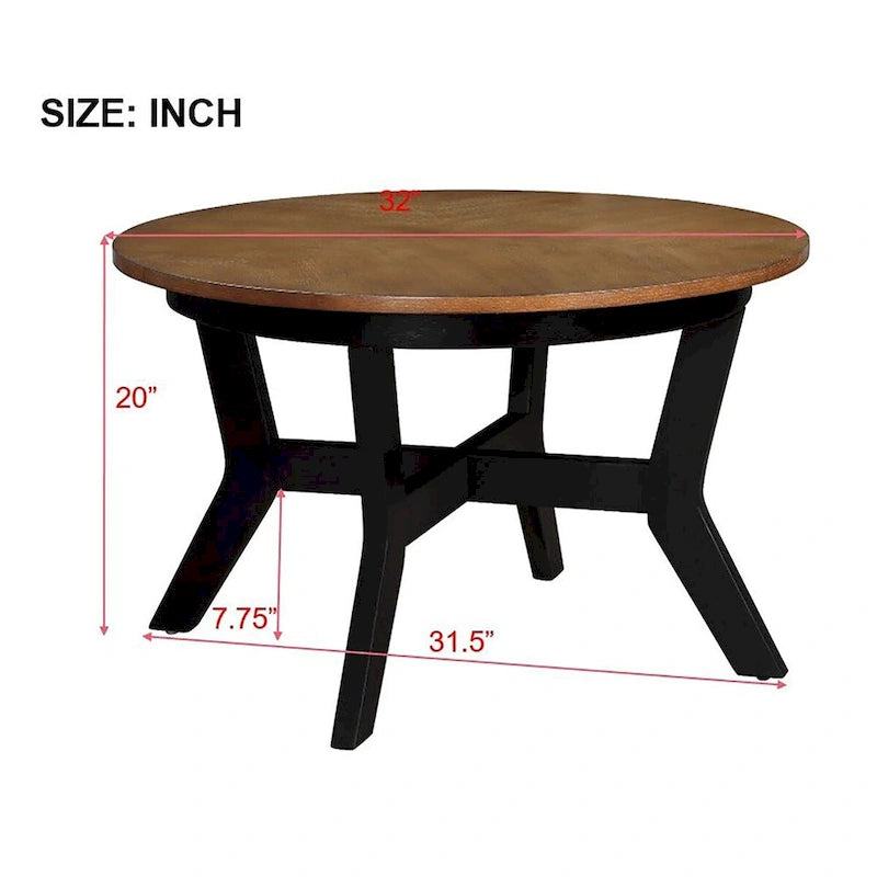 Tavolino da salotto rotondo in legno da 32inch, stile rustico di metà secolo, per il soggiorno