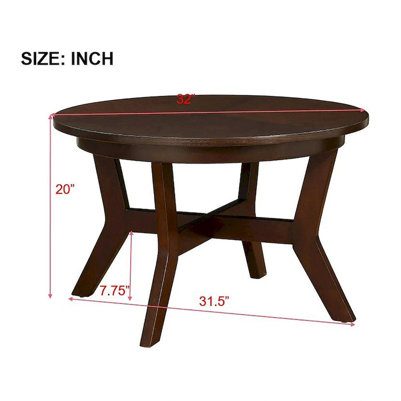 Tavolino da salotto rotondo in legno da 32inch, stile rustico di metà secolo, per il soggiorno