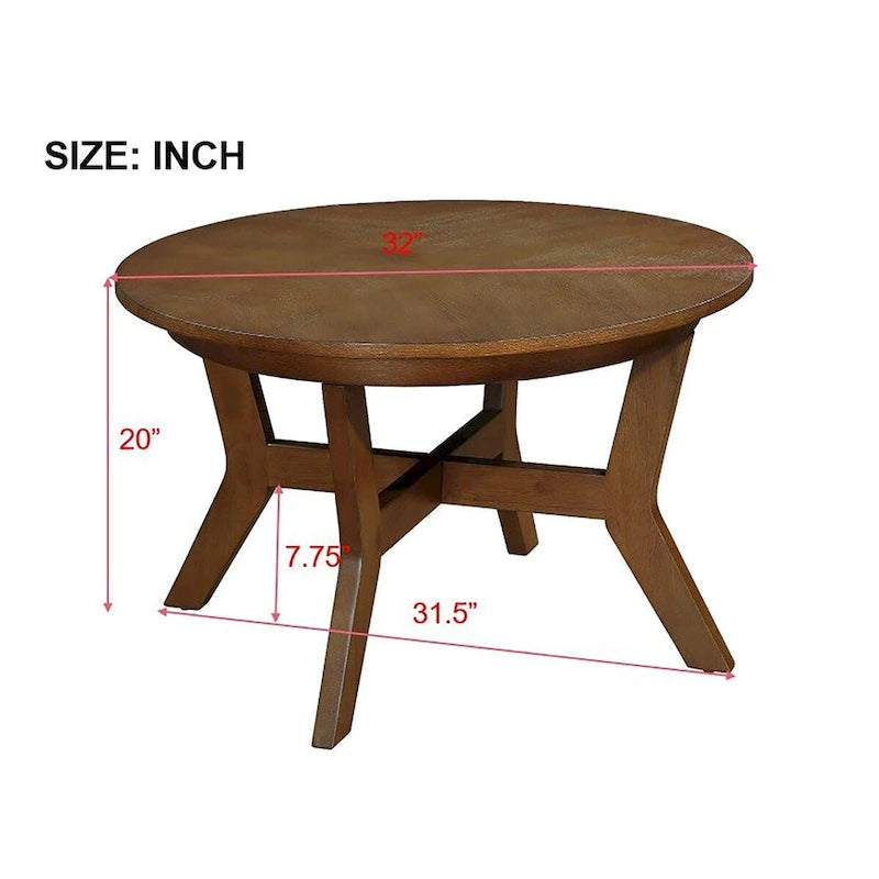 Tavolino da salotto rotondo in legno da 32inch, stile rustico di metà secolo, per il soggiorno